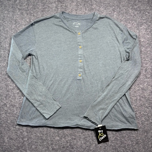 art class Other - art class Long-Sleeve Henley in Heather Blue with Wood-Tone Buttons